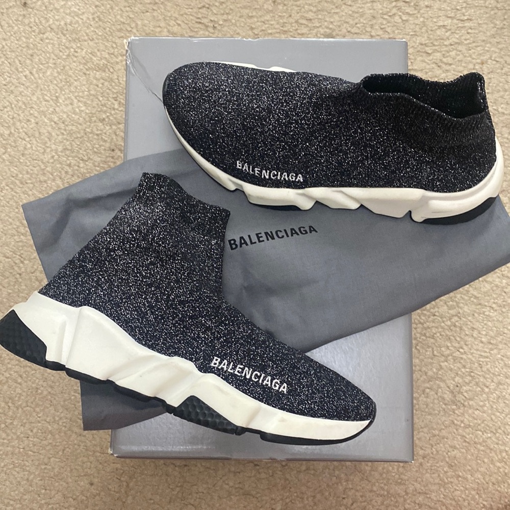 BALENCIAGA Laminated Knit Bi-Color Simple Sole Speed Sneakers